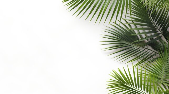 palm leaves copy space on white background. AI generated image