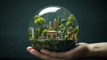 hand holding a green earth in bowl