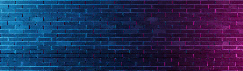A partition wall illuminated laterally by purple and blue lights