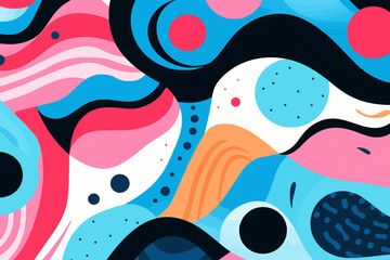 Futuristic lines and curves quirky doodle pattern, wallpaper, background, cartoon, vector, whimsical Illustration
