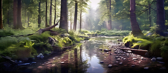 forest stream scene. AI generated.