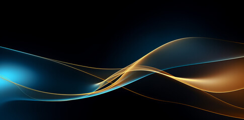 Futuristic black_and_blue_gradient_background wave of particles. Sound structural connections. Abstract background with a wave of luminous particles in blue and gold