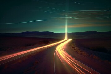 Vehicle light trails in a surreal setting. Generative AI