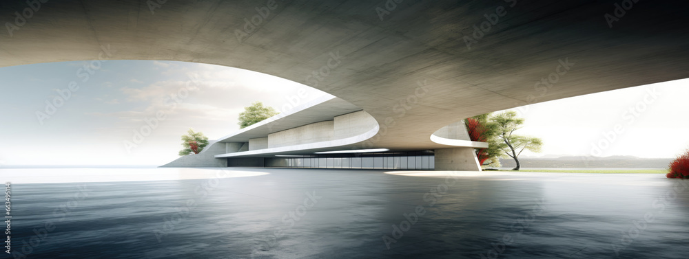 Wall mural empty abstract architecture building in minimal concrete design with open space floor courtyard whit