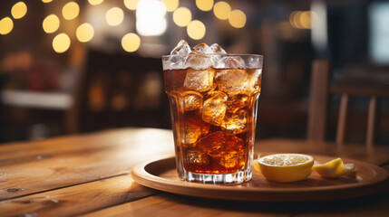 glass of cola with ice glass, drink, cola, ice, cold, soda, beverage, cocktail, alcohol, isolated, liquid, whiskey, cool, food, refreshment, white, object, brown, coke, tea, bar, fresh, rum, lemon - Powered by Adobe