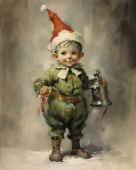 Türaufkleber vintage style motif of a cute christmas elf with christmas presents, suitable for greeting cards - ai-generated © Nicola