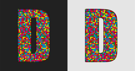 Bubble letter D. Glitter character of colored dots