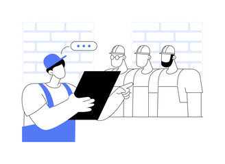 Construction team meeting abstract concept vector illustration.