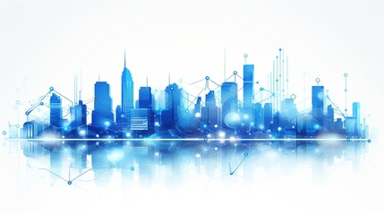 Modern cityscape building with technology data connection isolated background. AI generated image