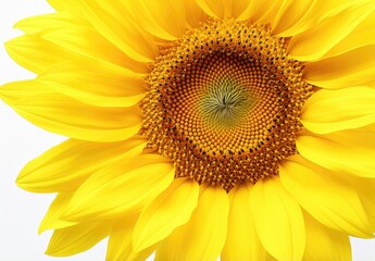 Naklejka premium Close-up of a sunflower isolated on a white background. Floral abstract backdrop. Illustration for cover, card, postcard, interior design, decor or print.