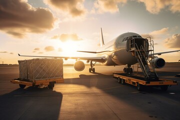 Aircraft, cargo, boxes, airport, business, logistics, global. Generative AI