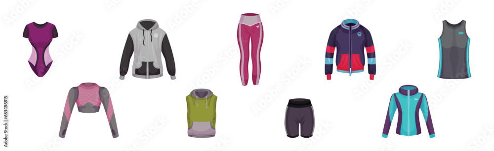 Poster Woman Sportswear for Training and Workout Vector Set