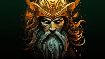 Odin - The nordic god of wisdom in gold and green - obrazy, fototapety, plakaty