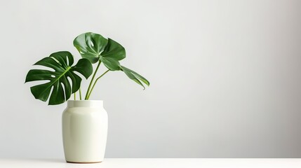 Green Monstera plant in vase isolated on white background - obrazy, fototapety, plakaty