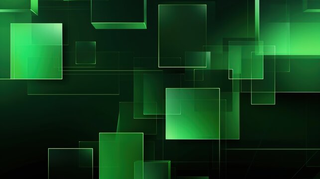 Abstract rectangular box geometric green background. AI generated image