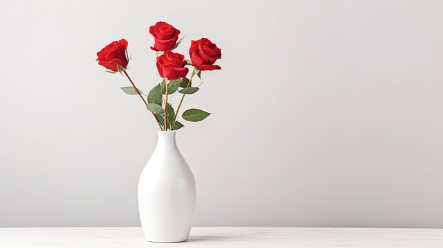 Home decor red rose flowers in a vase isolated white background. AI generated image