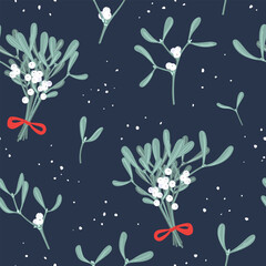 Festive Christmas mistletoe seamless pattern