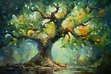 Obraz na płótnie Canvas Lively talking trees providing shelter and wisdom - Generative AI