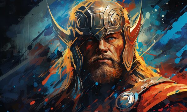 Thor - The nordic god  of thunder in gold and blue

