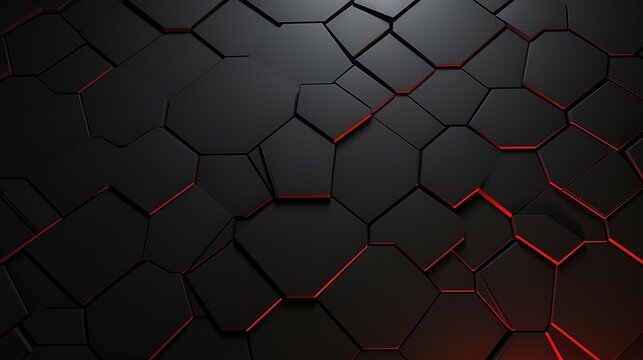 Illustration dark geometric hexagon three dimension abstract background. AI generated image