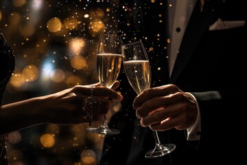 Close up of the hands of two anonymous people toasting