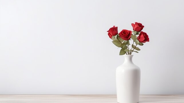 Home decor red rose flowers in a vase isolated white background. AI generated image