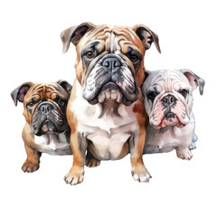 Obraz premium Three Cute Bulldog Dog Watercolor Png Graphic