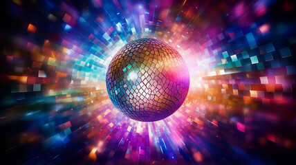  disco ball with glowing neon effects.