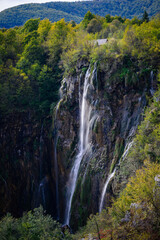 waterfall in the mountains at plitvice lakes natioal park