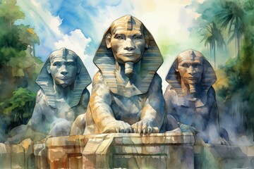 Enigmatic sphinxes posing riddles to test the minds of adventurers - Generative AI - obrazy, fototapety, plakaty