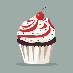 Vector illustration, airy cupcake with cream, jam and cherry.
