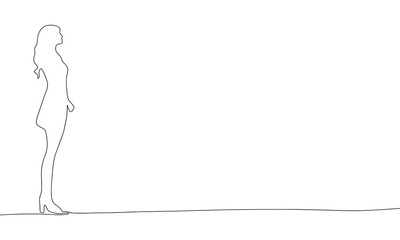 Woman silhouette, one line continuous. Line art woman silhouette outline. Vector illustration. 
