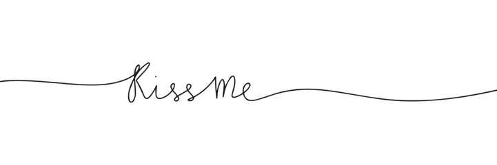 Kiss me one line continuous short phrase about love. Valentine's Day text banner concept. Vector illustration.