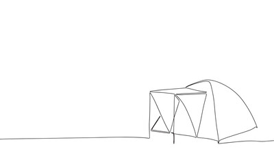 Tent silhouette, one line continuous. Line art tent outline. Vector illustration. 