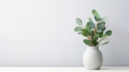 Green eucalyptus flower in vase isolated on white background - obrazy, fototapety, plakaty