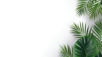 palm leaves copy space on white background. AI generated image - obrazy, fototapety, plakaty