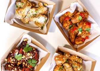 Grilled spicy chicken teriyaki legs in packs for delivery