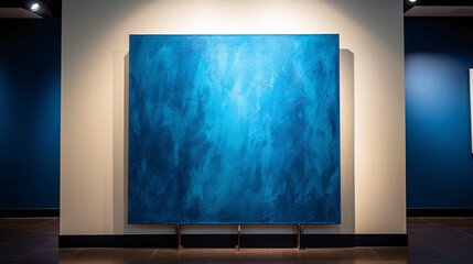 Blue wall in art gallery interior with copy space for text or image