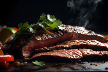fajita steak, skirt steak being grilled, A close up of An amazing Mexican American classic