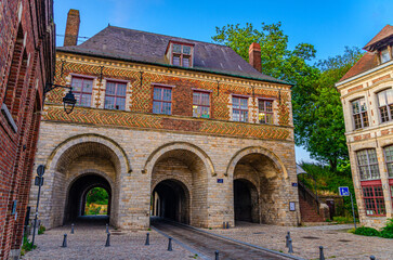 Porte de Gand Gate of Gent brick building, entrance in Lille city, Vieux Lille old town quarter historical center, French Flanders, Nord department, Hauts-de-France Region, Northern France