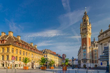 Papier Peint photo autocollant Vieil immeuble Lille cityscape with Place du Theatre square in historical city center, Vieille Bourse Old Stock Exchange flemish mannerist style building and Chamber of Commerce Nouvelle Bourse, Northern France