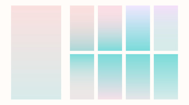 Vibrant colored winter gradient background. Set of vector design templates in mint shades