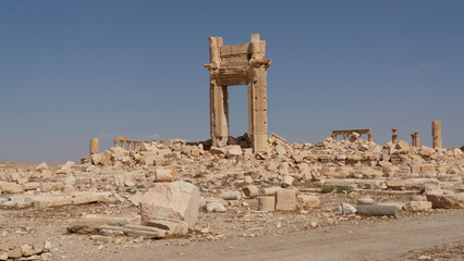 Bel's temple entrance arch remains at Palmyra, Syria