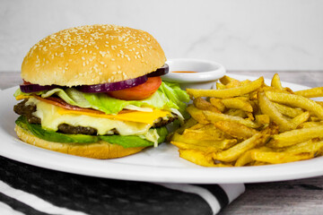 Hamburguesa con papas fritas