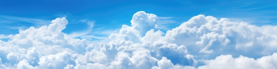 Naklejka na ściany i meble A plane flying through a blue sky with clouds. Generative AI.