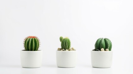 Little cactus in a vase isolated on white background. AI generated image - obrazy, fototapety, plakaty