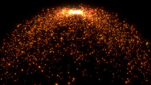 Golden confetti particles float in the light