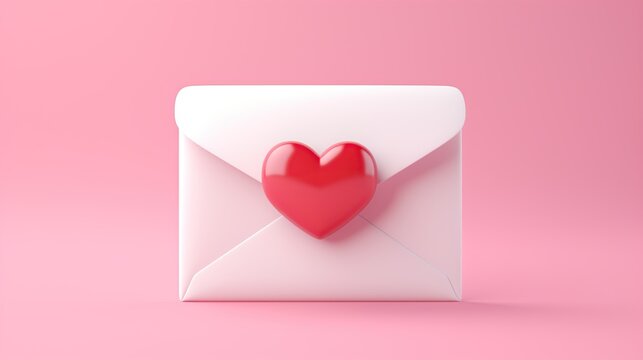 White envelope with heart sign isolated on pink background. AI generated image