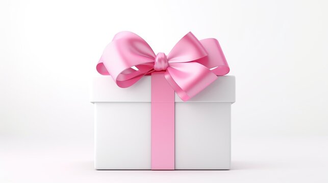 White Gift box decorations with pink ribbon on isolated white background. AI generated image