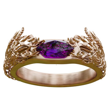 A 3d rendered illustration with a golden crown and a purple gem 